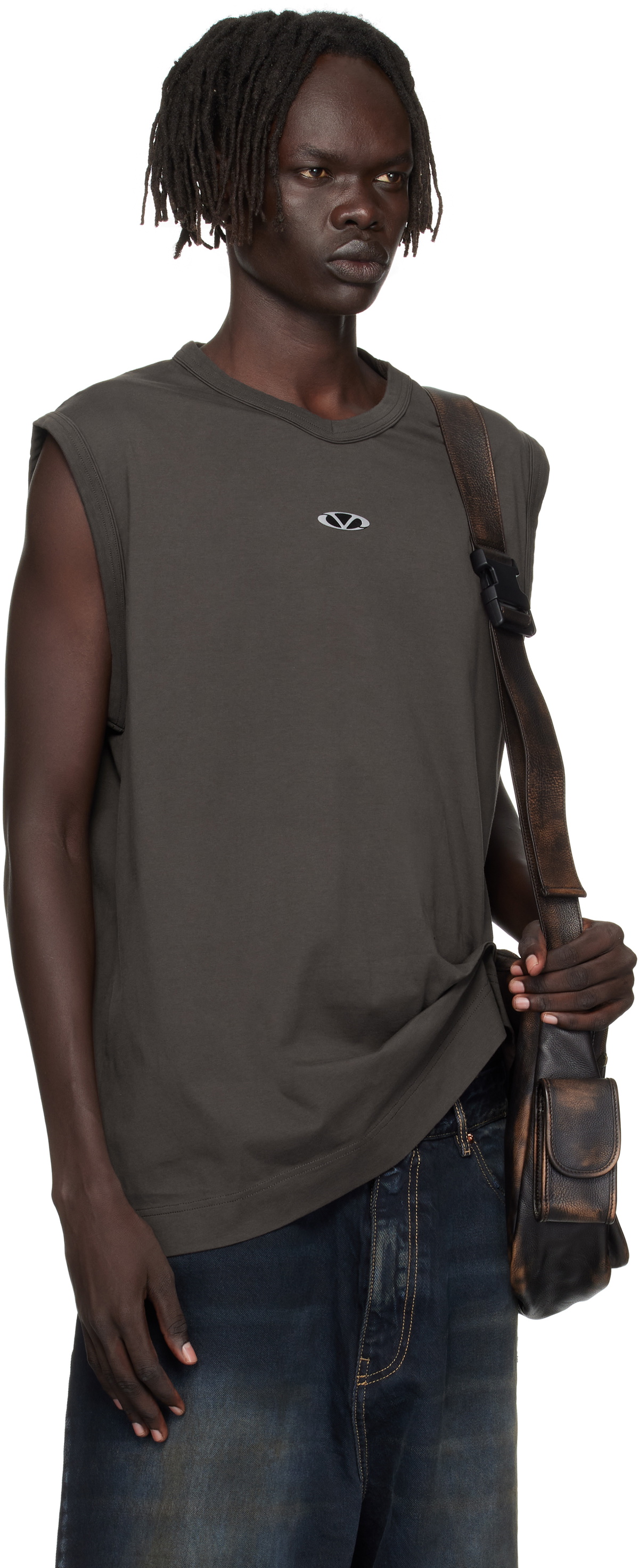 VETEMENTS Brown Oval Logo Jersey Tank Top