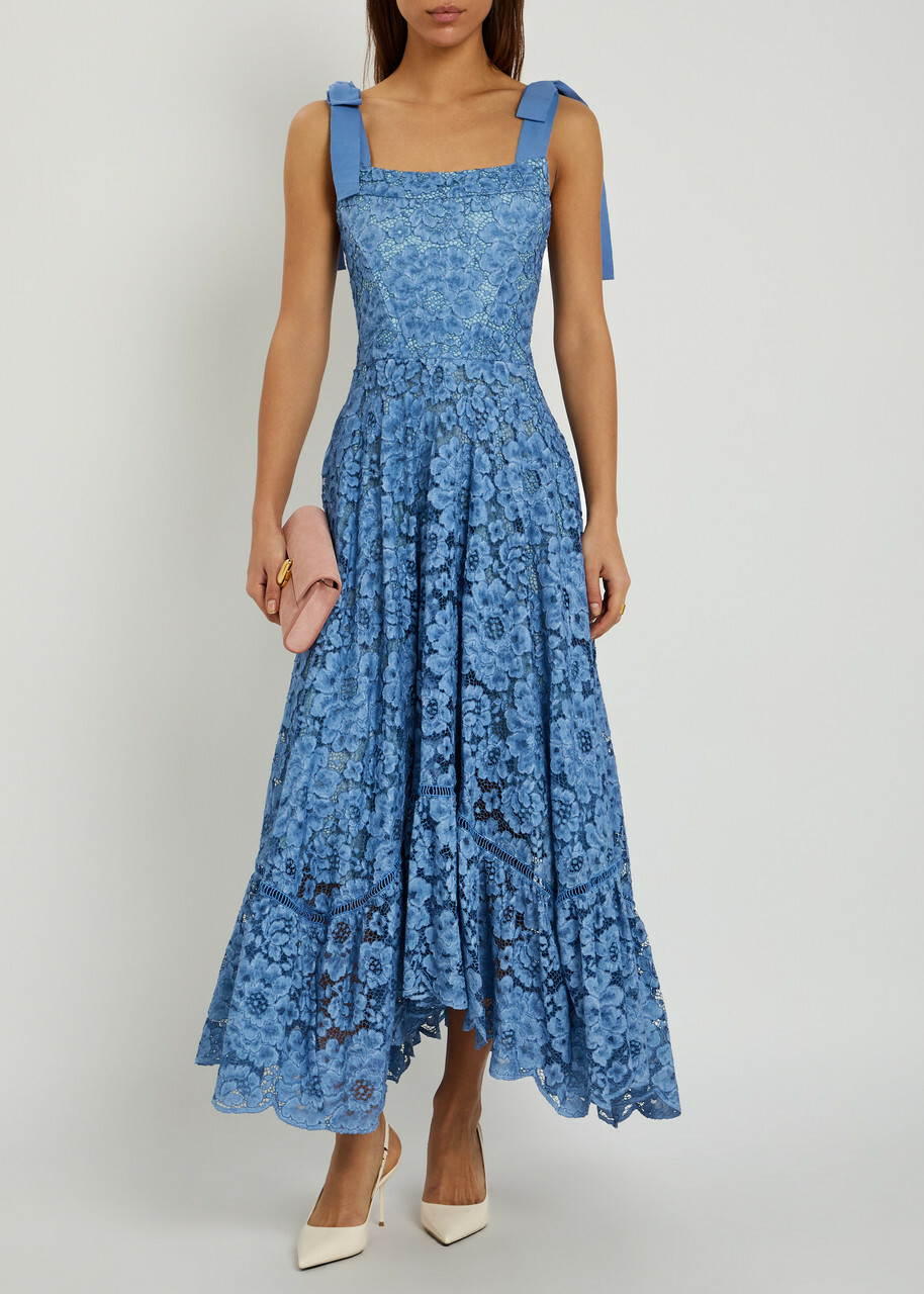 Alice + Olivia Rosalee Guipure-lace Midi Dress Indigo