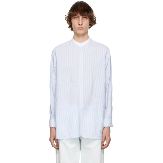 Photo: Maison Margiela White and Blue Band Collar Stripe Shirt