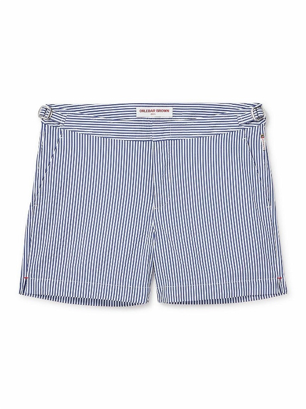 Photo: Orlebar Brown - Setter Slim-Fit Short-Length Striped Seersucker Swim Shorts - Blue