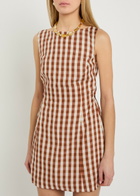 Faithfull The Brand Sofia Checked Linen Mini Dress Light Brown