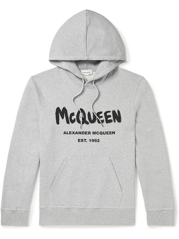 Photo: Alexander McQueen - Logo-Print Cotton-Jersey Hoodie - Gray
