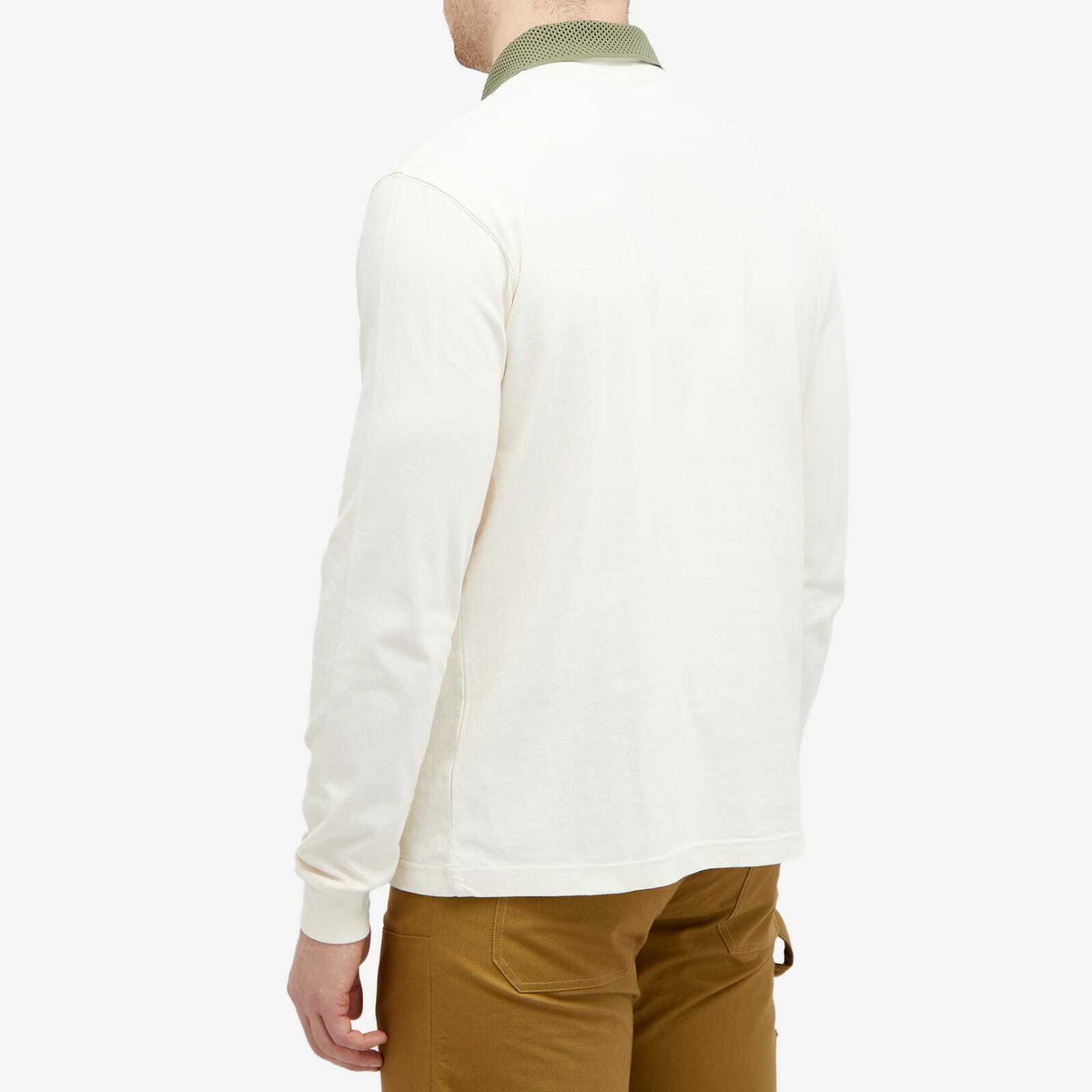 Drôle de Monsieur Men's Block Stripe Logo Rugby Shirt in Cream