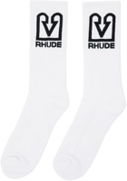 Rhude White & Black Bank Logo Socks