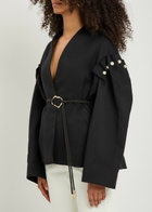 Akyn Ulla Pearl Embellished Belted Woven Jacket Black