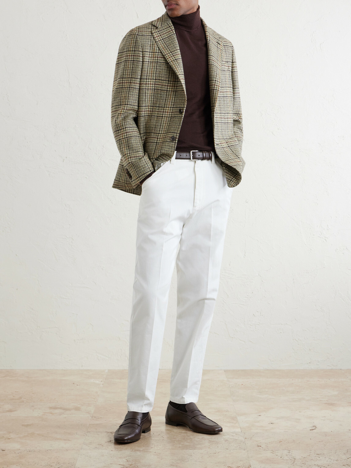 Caruso - Butterfly Checked Wool Blazer - Brown