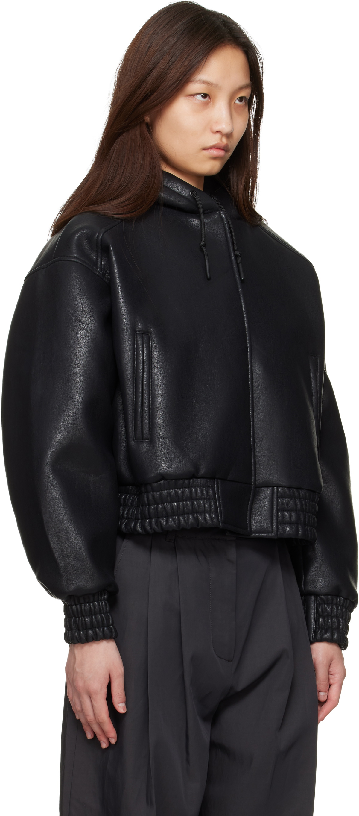 The Frankie Shop Black Jackson Bonded Faux-Leather Bomber Jacket
