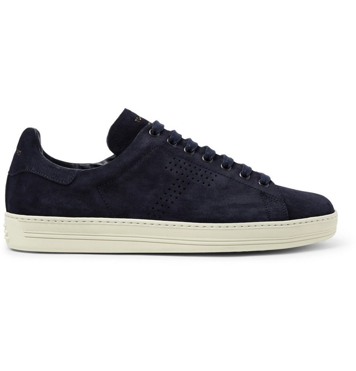 Photo: TOM FORD - Warwick Perforated Suede Sneakers - Midnight blue