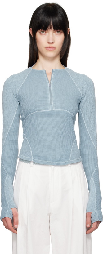 Photo: HYEIN SEO Blue Half-Zip Raglan T-shirt