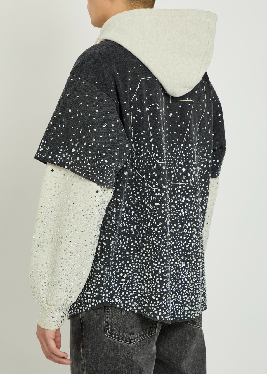 Satoshi Nakamoto Crystal-embellished Cotton Jacket Black Grey