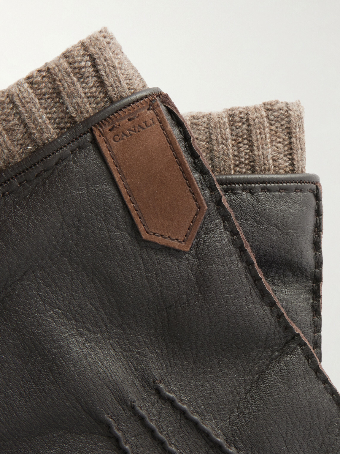 Canali - Ribbed Cashmere-Trimmed Leather Gloves - Brown