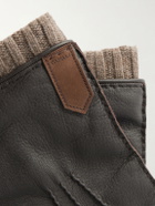 Canali - Ribbed Cashmere-Trimmed Leather Gloves - Brown