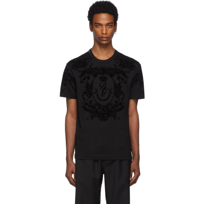 Photo: Dolce and Gabbana Black Logo Flocked T-Shirt