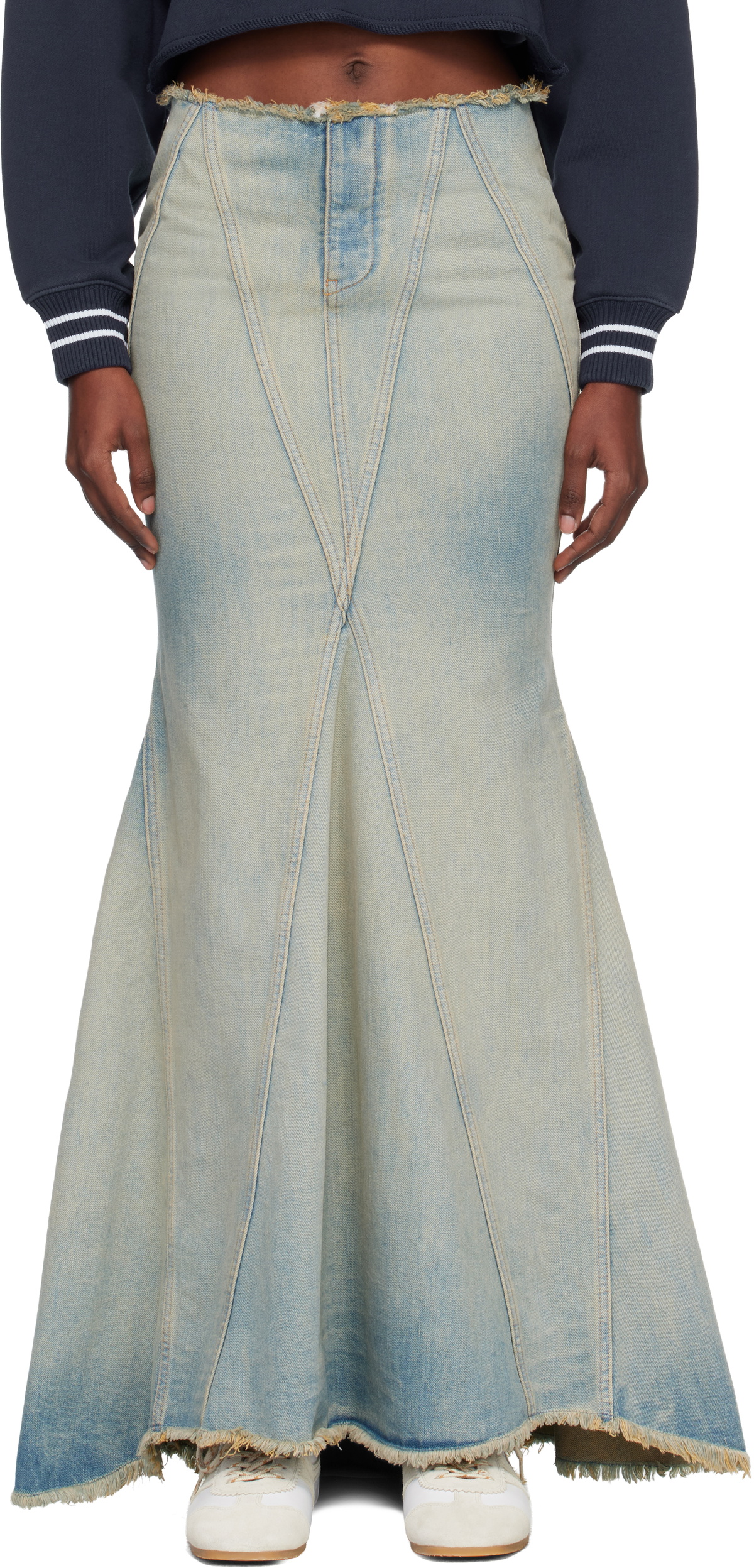 Off-White Blue Denim Maxi Skirt
