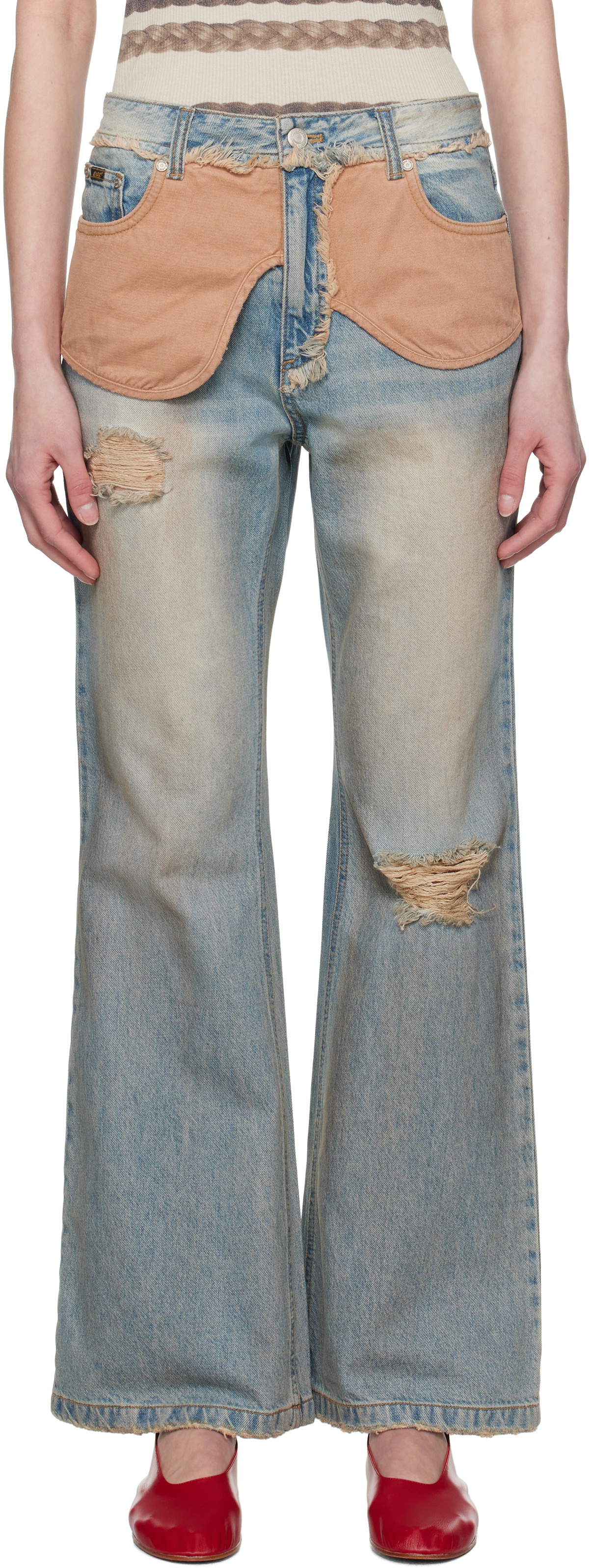 パンツ andersson bell destroyed boots cut wide blue-deconstructed-dirty-wash-