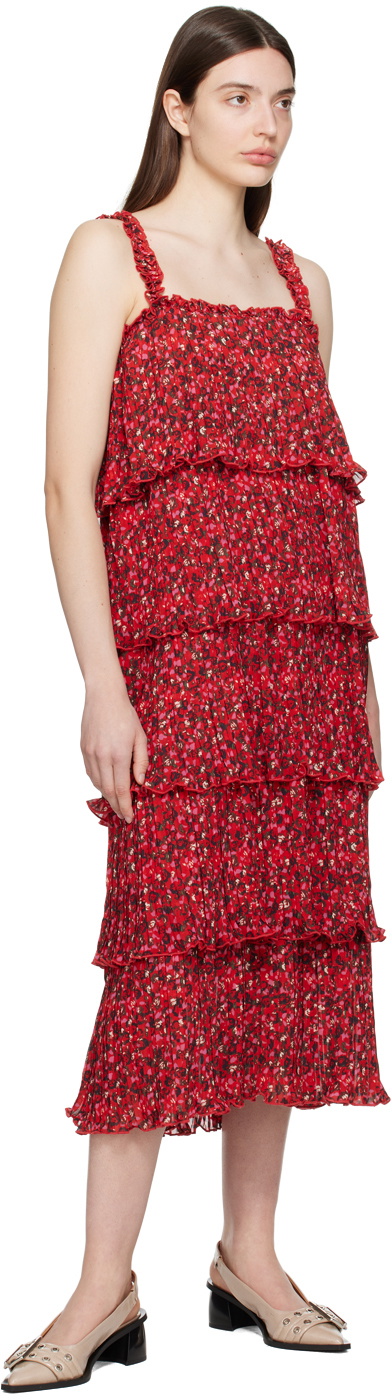 GANNI Red Flounce Midi Dress GANNI