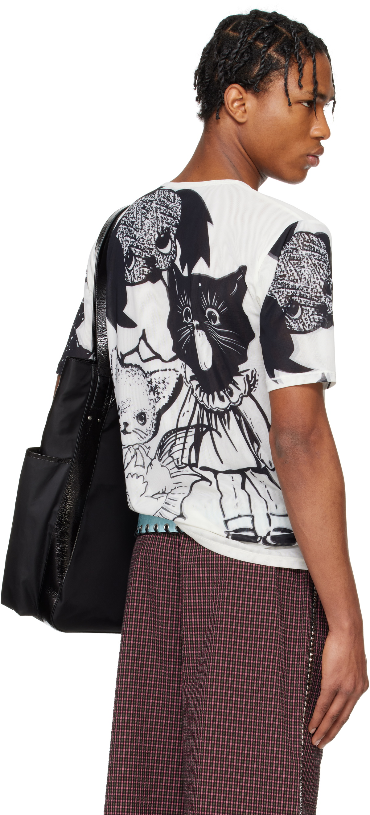 安いそれに目立つ Chopova Lowena White & Black Cat Consort Short Sleeve Mesh T トップス