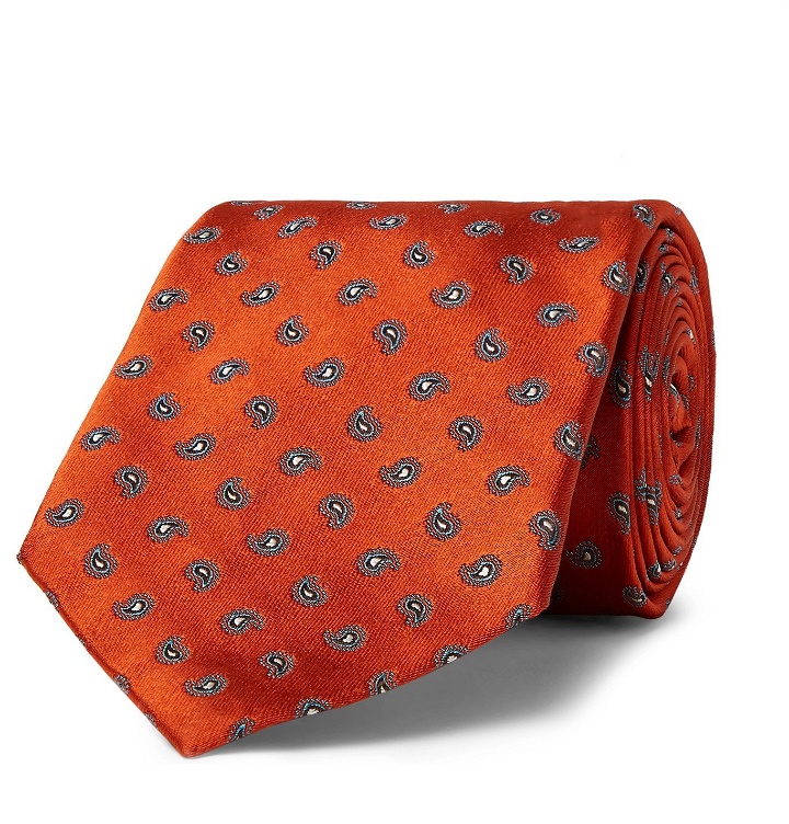 Photo: Anderson & Sheppard - 8cm Paisley-Jacquard Silk-Twill Tie - Orange