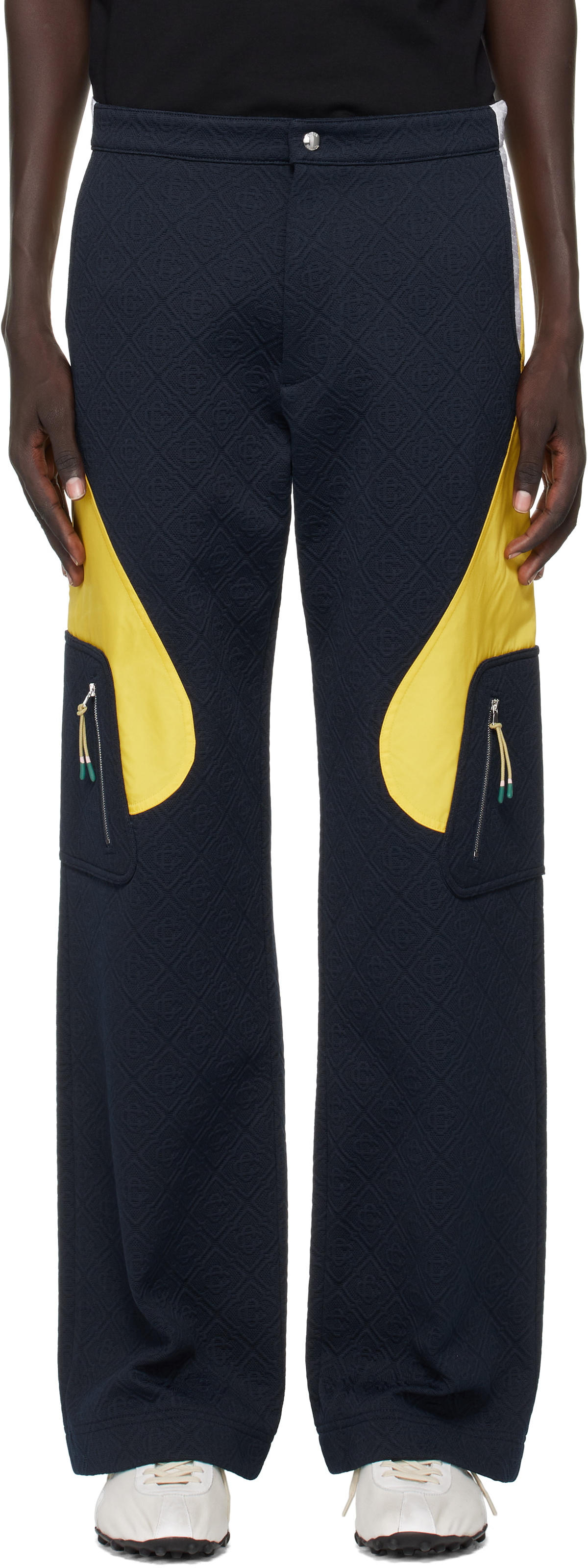 Casablanca Navy & Yellow Jacquard Nylon Cargo Pants