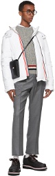 Thom Browne White Down Funnel Neck Double Zip Back Stripe Jacket