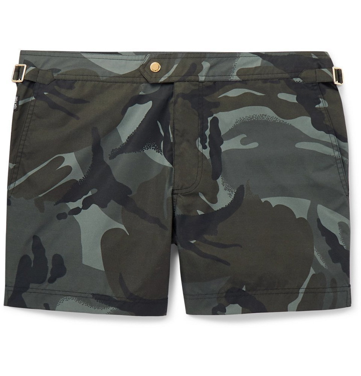 Photo: TOM FORD - Slim-Fit Short-Length Camouflage-Print Swim Shorts - Gray green