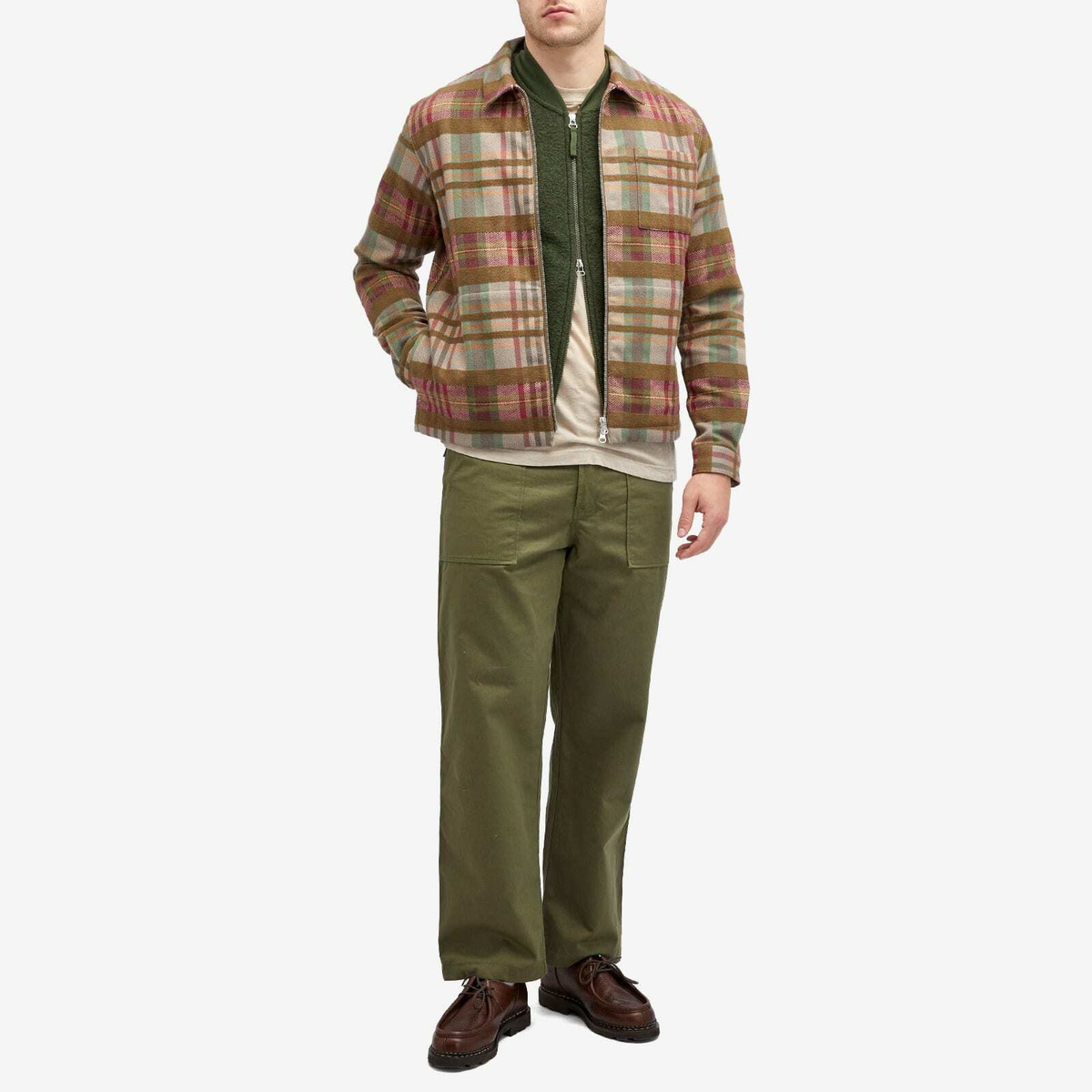 Universal Works Men's Wool Fleece Zip Waistcoat in Olive