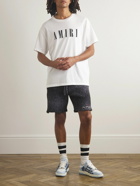 AMIRI - Wide-Leg Embroidered Melangé Knitted Drawstring Shorts - Black