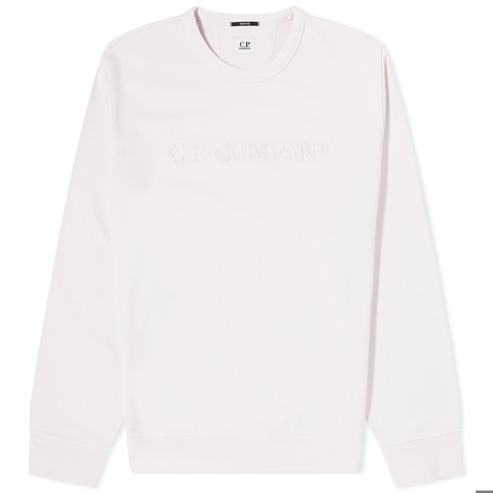 Photo: C.P. Company Men's Cotton Diagonal Fleece Logo Sweatshirt in Heavenly Pink