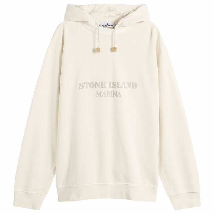 Photo: Stone Island Men's Marina Garment Dyed Logo Hoodie in Ivory