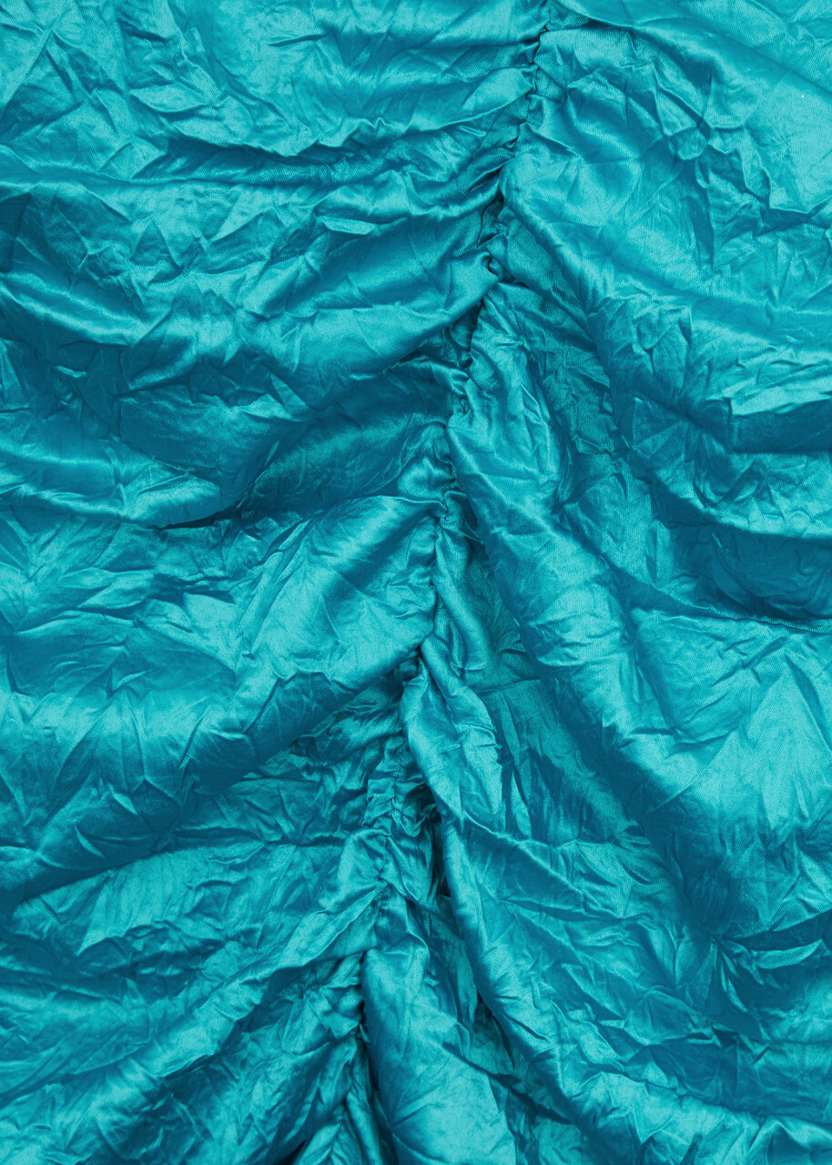 Ganni Crinkled Ruched Satin Midi Dress Blue GANNI