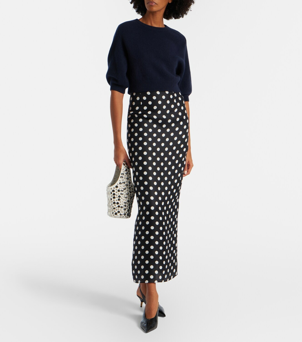 Khaite Winton polka-dot high-rise silk maxi skirt