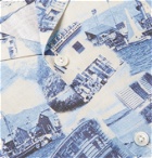 NN07 - Miyagi Camp-Collar Printed Tencel and Linen-Blend Shirt - Blue