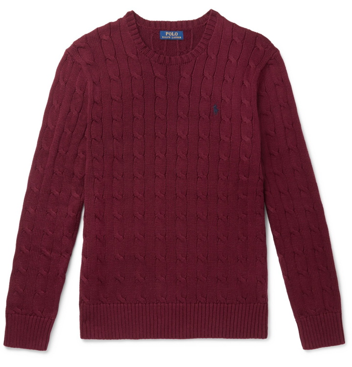 Photo: Polo Ralph Lauren - Cable-Knit Cotton Sweater - Burgundy