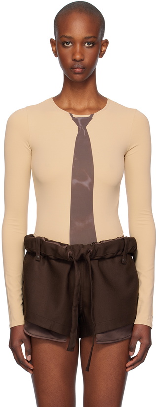 Photo: OPEN YY Tan Necktie Bodysuit