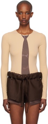 OPEN YY Tan Necktie Bodysuit