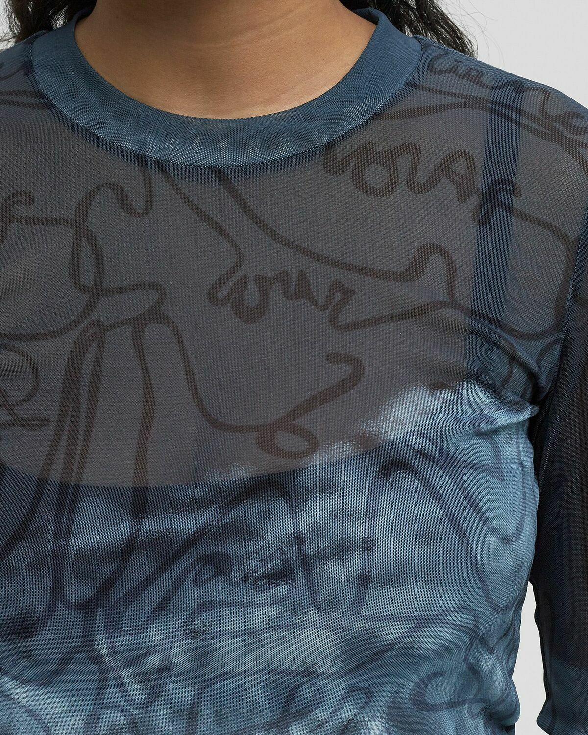 ØLÅF SCRIPT AOP MESH TOP LS Blue Womens Longsleefe