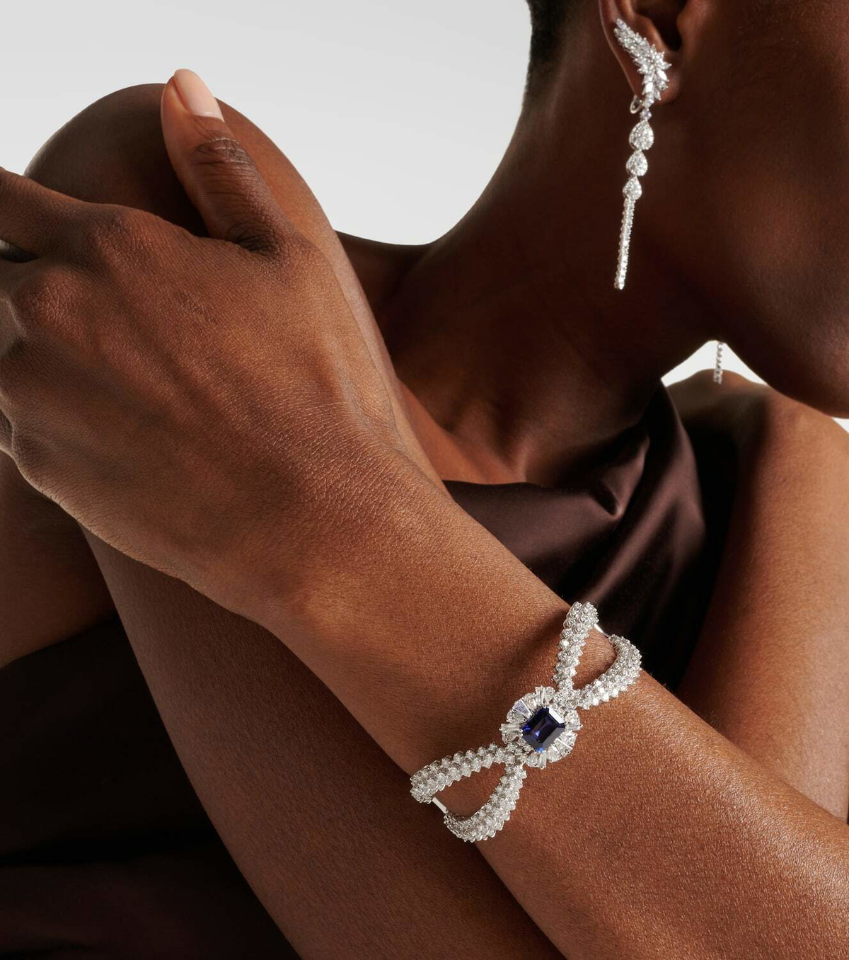 Yeprem Reign Supreme 18kt white gold bangle with diamonds and sapphire