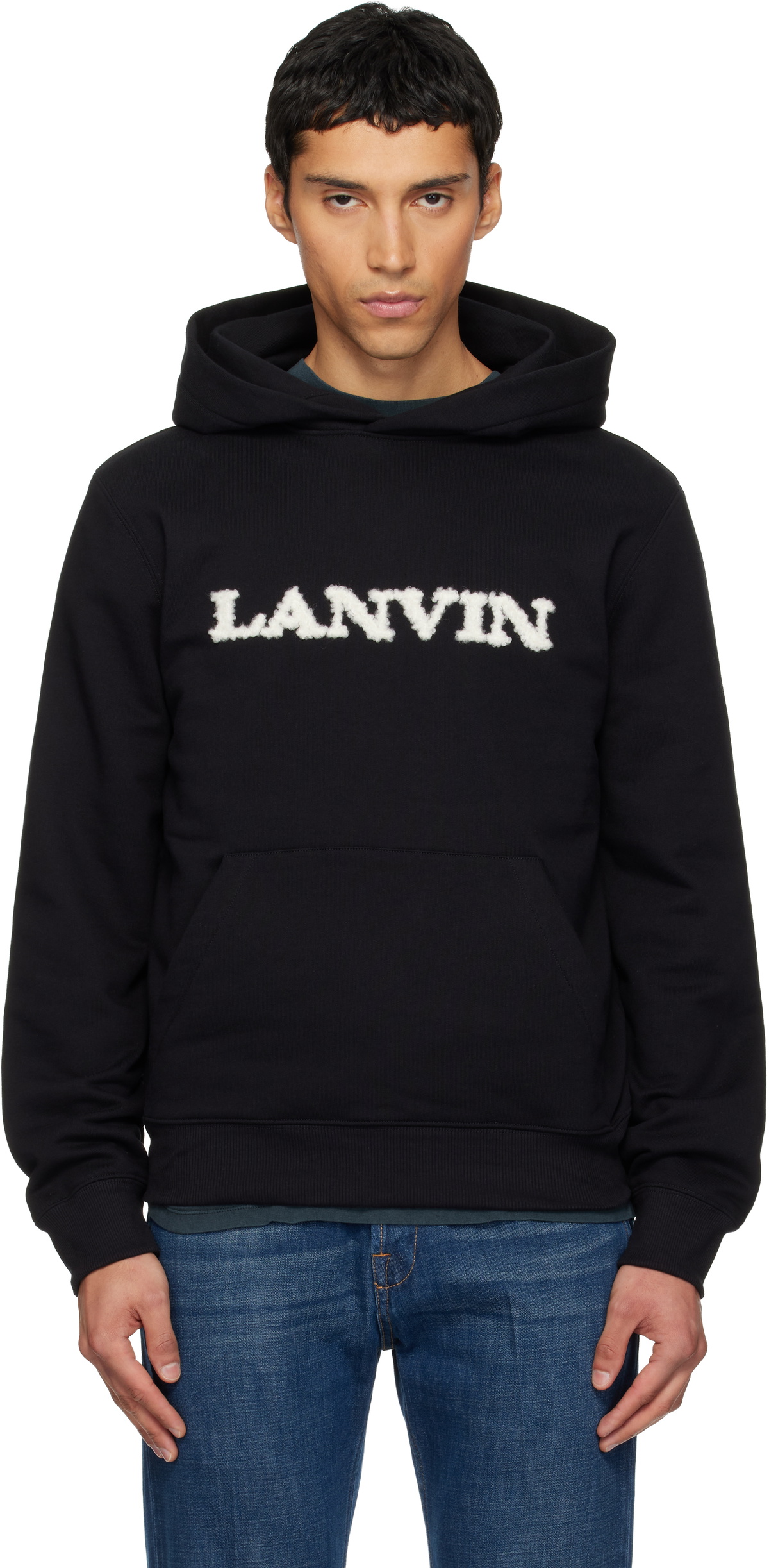 Lanvin Black 'Lanvin' Shearling Cotton Hoodie
