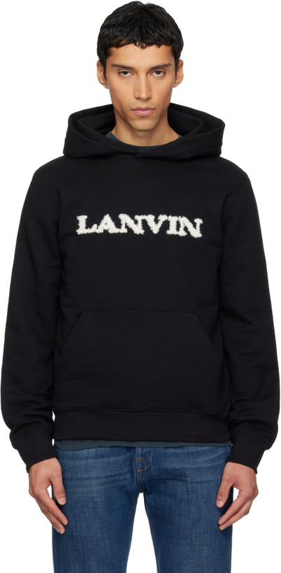 Photo: Lanvin Black 'Lanvin' Shearling Cotton Hoodie