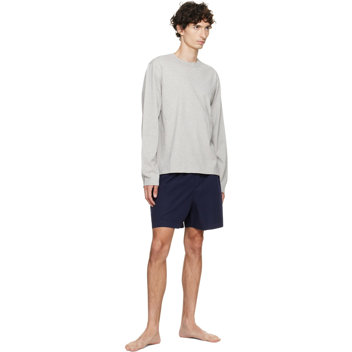 Tekla Navy Poplin Pyjama Shorts