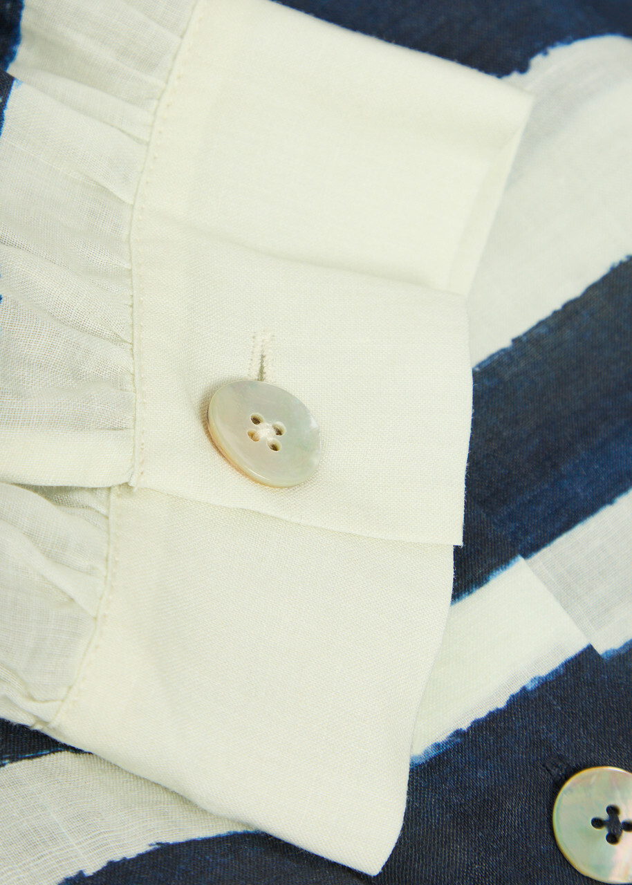Veronica Beard Hollandale Striped Ramie Shirt Navy
