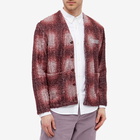 PLEASURES Men's Spray Check Mohair Cardigan in Red