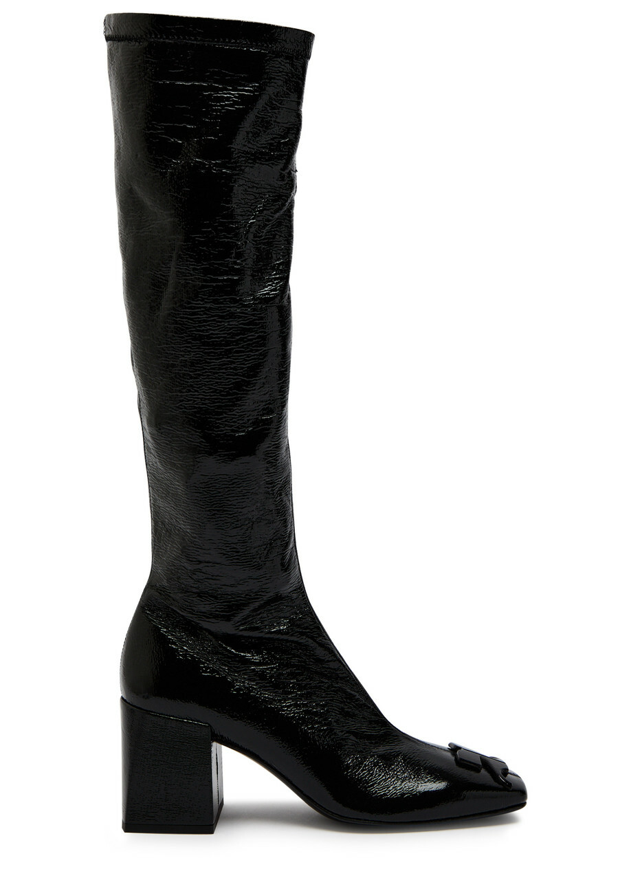 Courrèges Black Oblique Stretch Leather Effect Thigh Boots