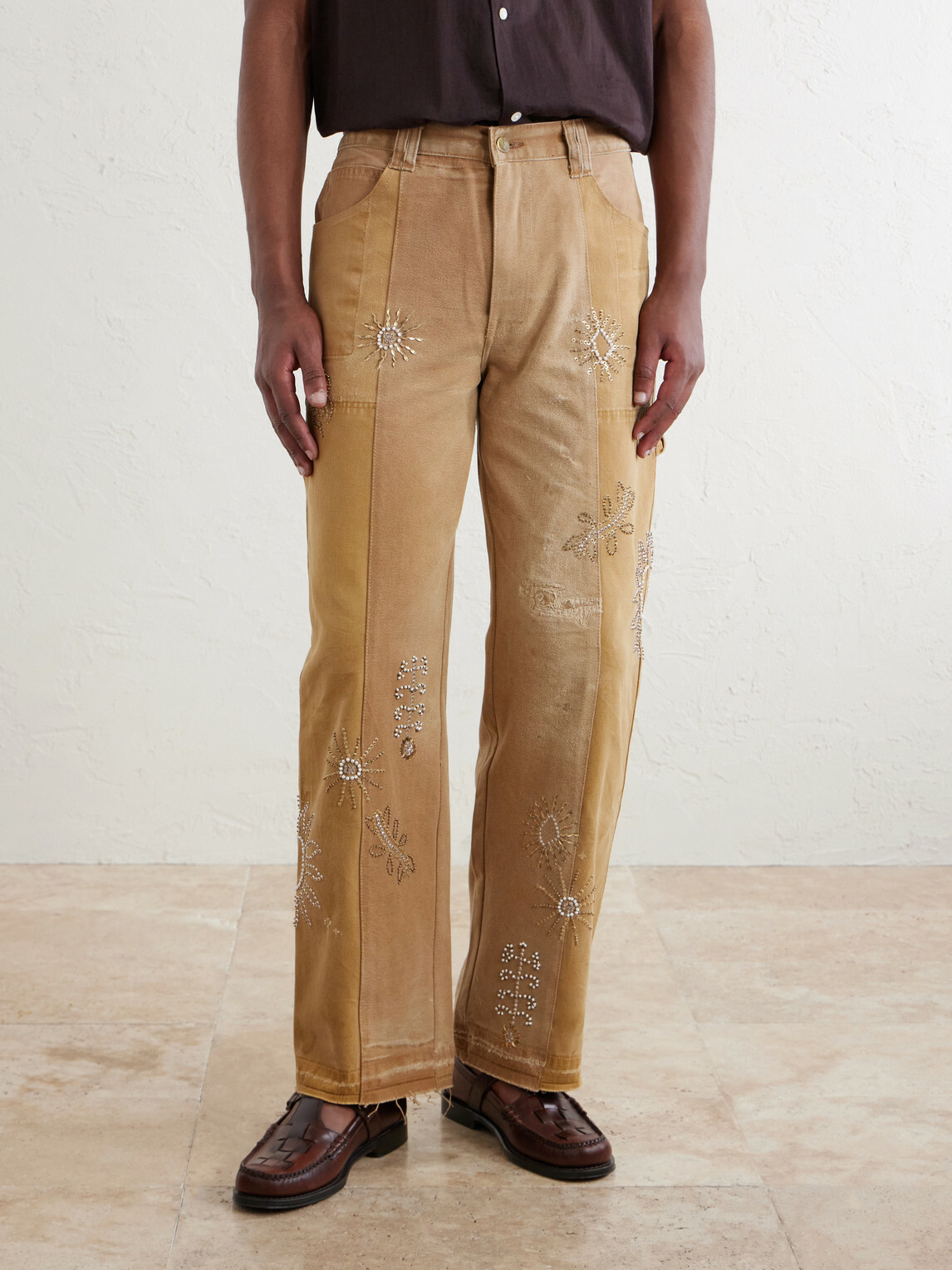 Kartik Research - Zardozi Straight-Leg Embellished Paneled Cotton-Canvas Trousers - Neutrals
