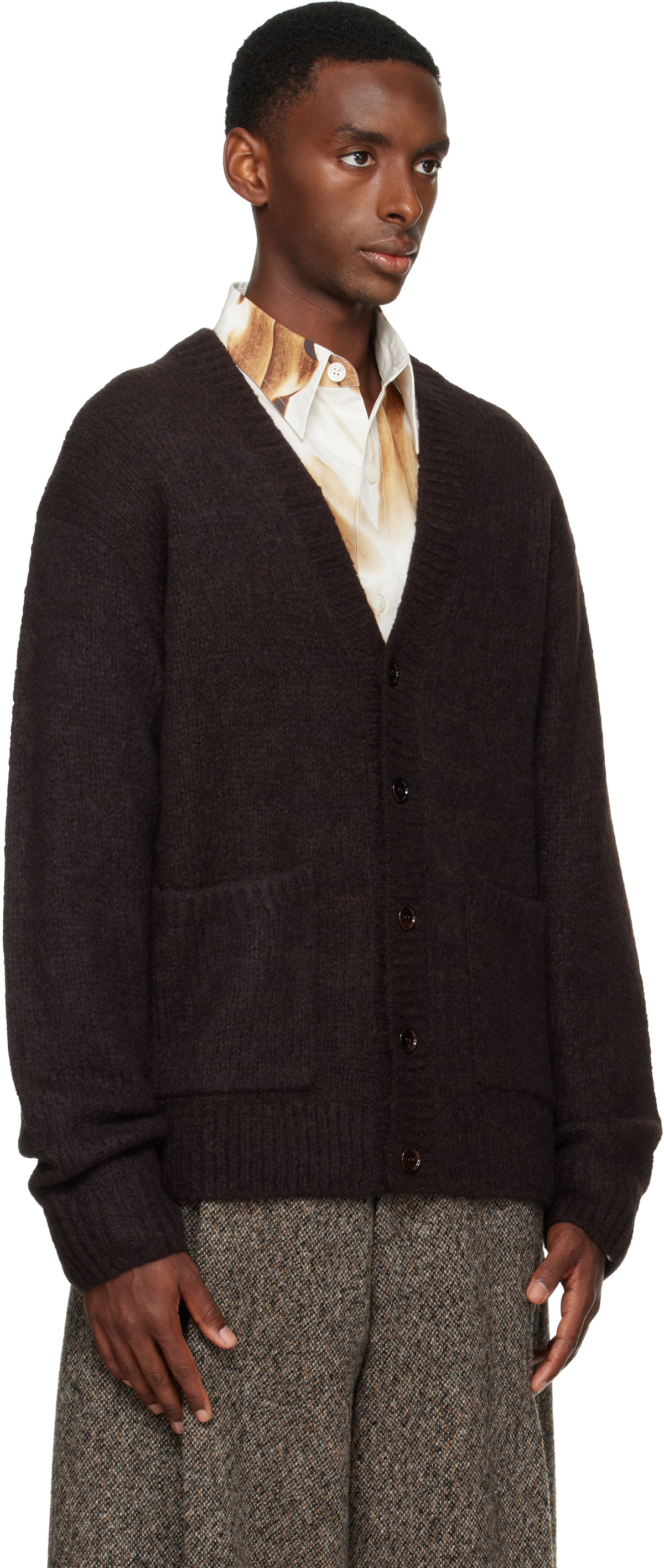Dries Van Noten Brown Alpaca Cardigan