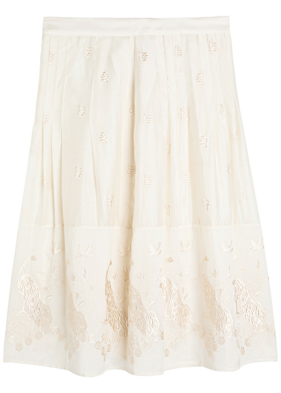 Ganni Herringbone Canvas Long Wrap Skirt Beige Skirts GANNI