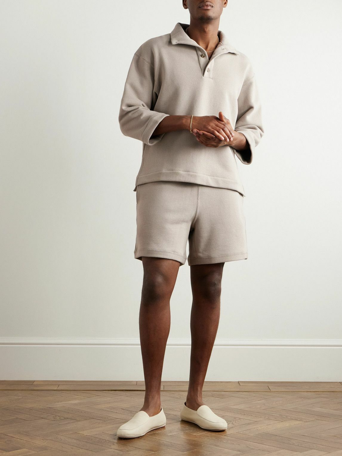 Stòffa - Straight-Leg Cotton-Terry Drawstring Shorts - Brown