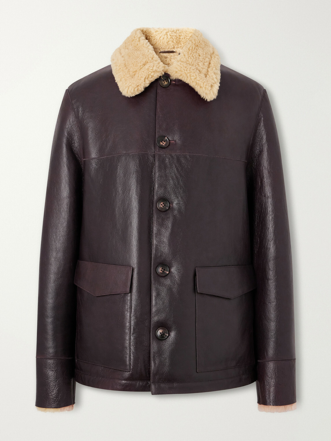 Officine Générale - Ilan Shearling-Lined Leather Jacket - Brown