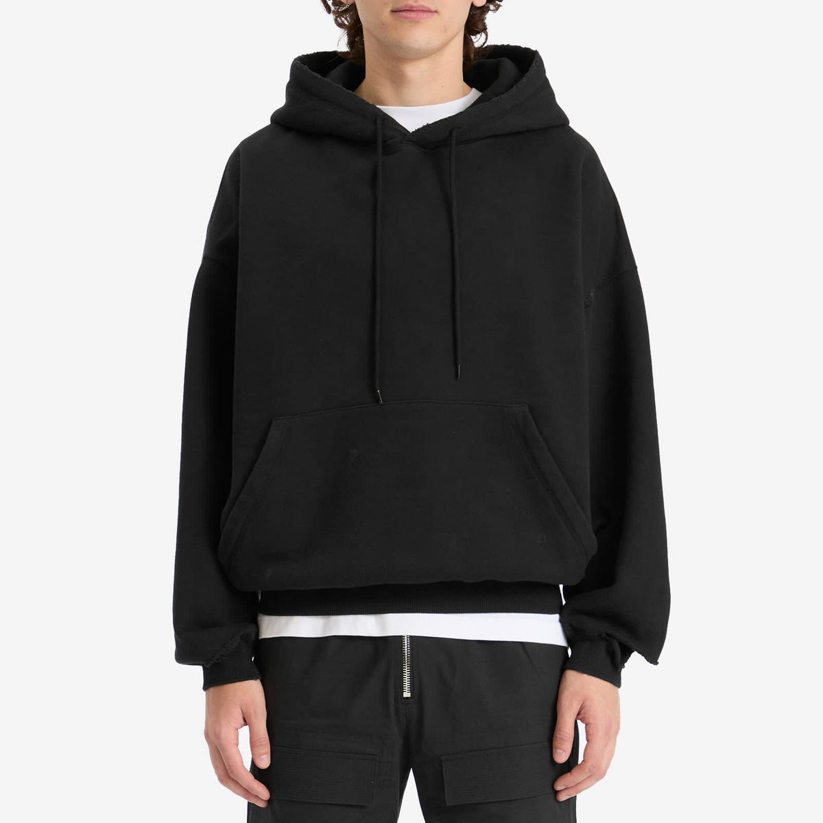 Cole Buxton Men's Distressed Pocket Hoodie in Black