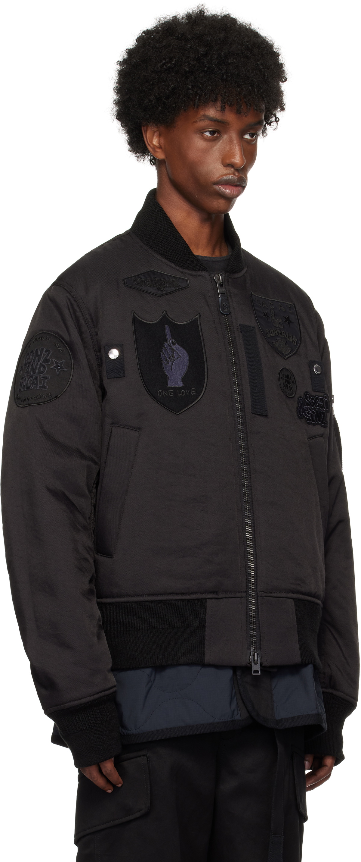 sacai Black Spiewak & Gonz Edition Multi Patch Bomber Jacket Sacai